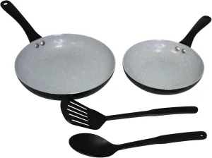 IMUSA Nonstick Ceramic Cookware Set 4-Piece 8in/10in, with Stay-Cool Handles, Aluminum, Black