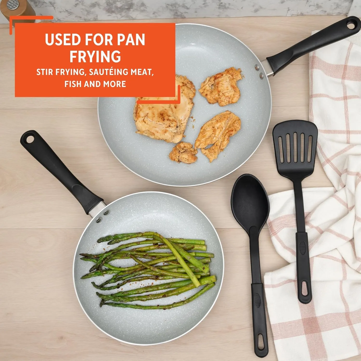 IMUSA Nonstick Ceramic Cookware Set 4-Piece 8in/10in, with Stay-Cool Handles, Aluminum, Black