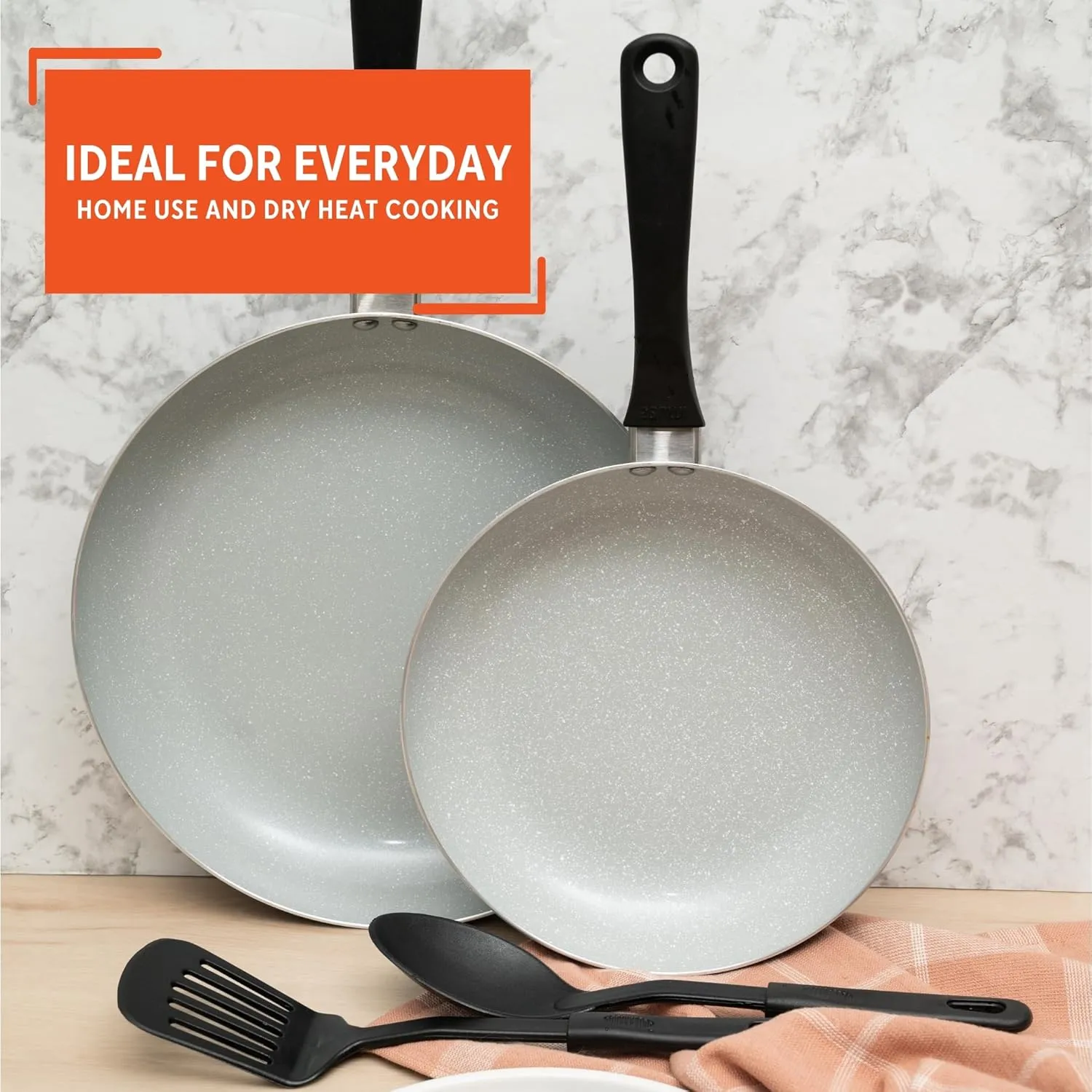 IMUSA Nonstick Ceramic Cookware Set 4-Piece 8in/10in, with Stay-Cool Handles, Aluminum, Black