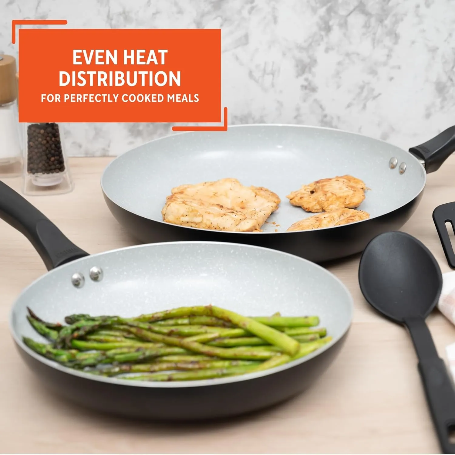 IMUSA Nonstick Ceramic Cookware Set 4-Piece 8in/10in, with Stay-Cool Handles, Aluminum, Black