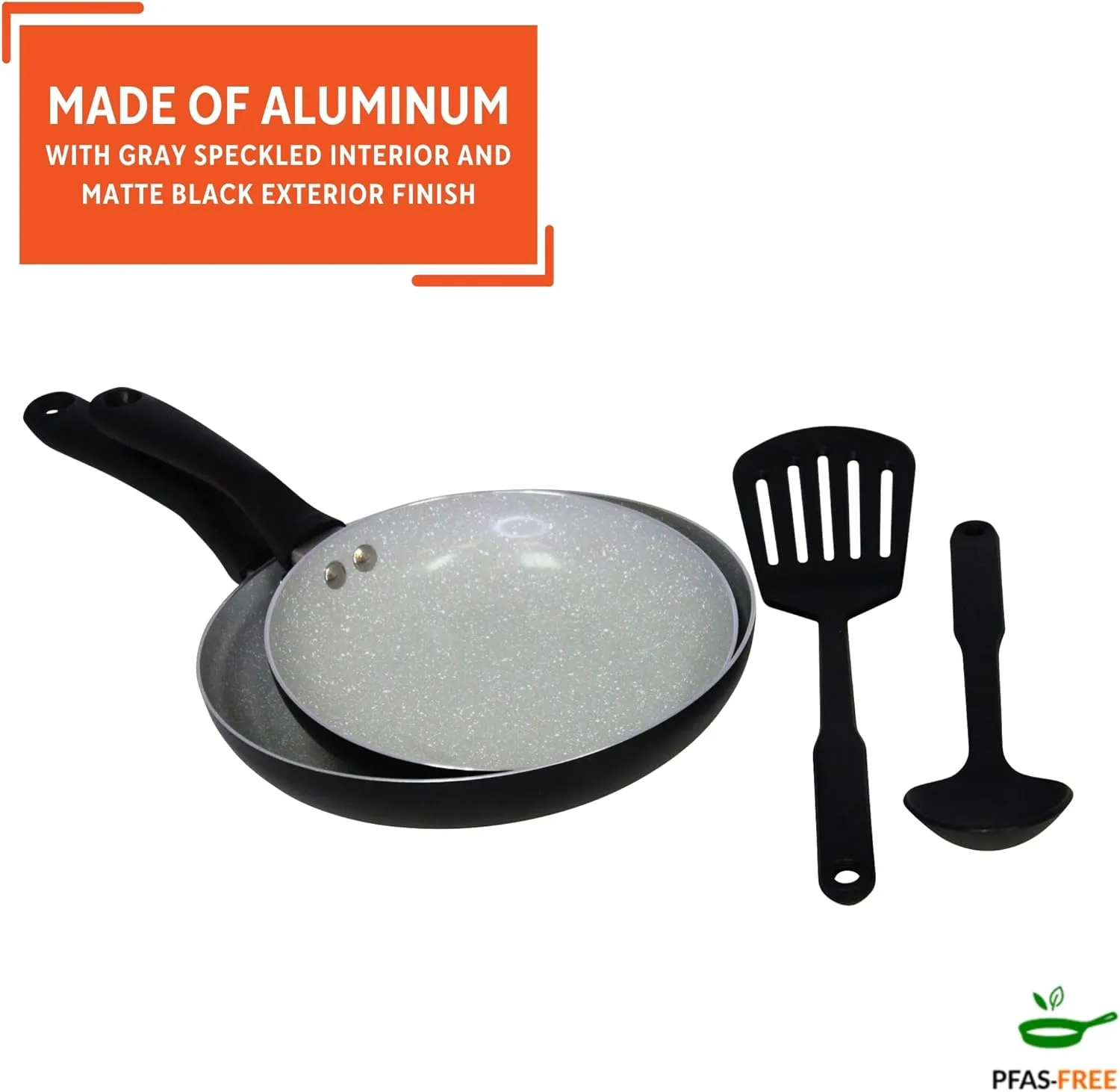 IMUSA Nonstick Ceramic Cookware Set 4-Piece 8in/10in, with Stay-Cool Handles, Aluminum, Black