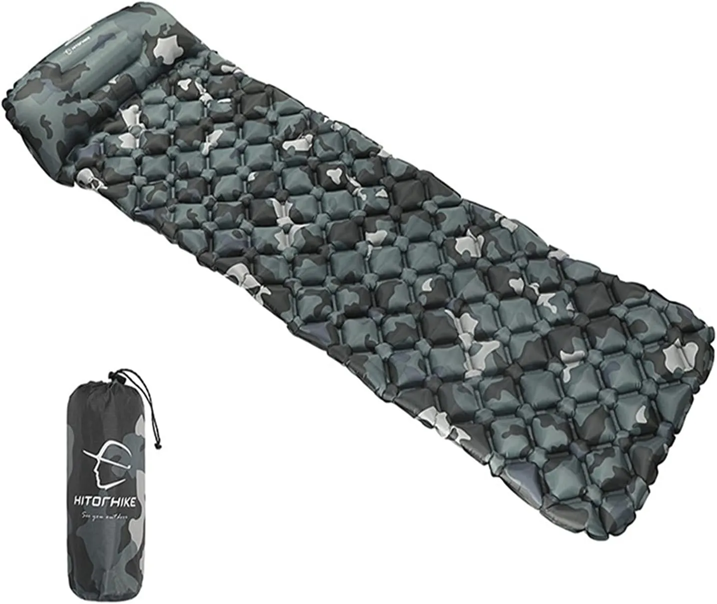 Inflatable Sleeping Pad TPU Camping Mat Insulated Portable with Built-in Pump and Pillow for Tent Hiking Car Traveling Backpacking Camouflage (Color : Camouflage 2) (Camouflage 1)