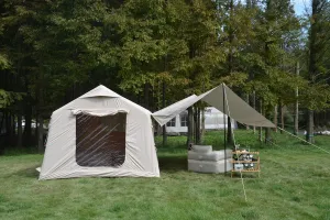 Inflatable Tent for Camping, 7-8 Person Blow Up Tent for Camping with Stove Jack, Hand Pump, Mesh Windows, Waterproof Cloth, Easy Setup, 4-Season Use
