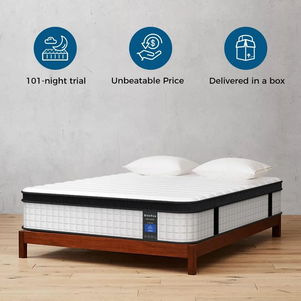 Inofia Twin XL Mattress, 12 Inch Hybrid Innerspring Single Mattress Cool Bed, Breathable Soft Knitted Fabric Cover, Twin XL Size