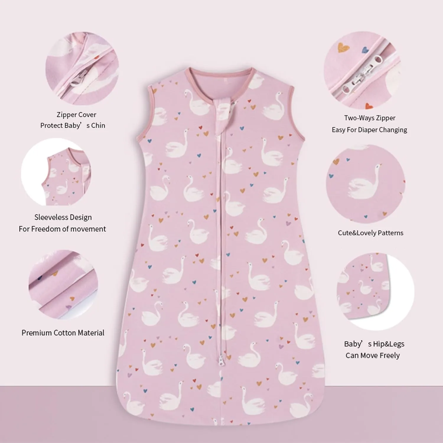 insular Wearable Blanket 2 Pack Cotton Baby Sleep Sack with 2-Way Zipper for Boys Girls Unisex