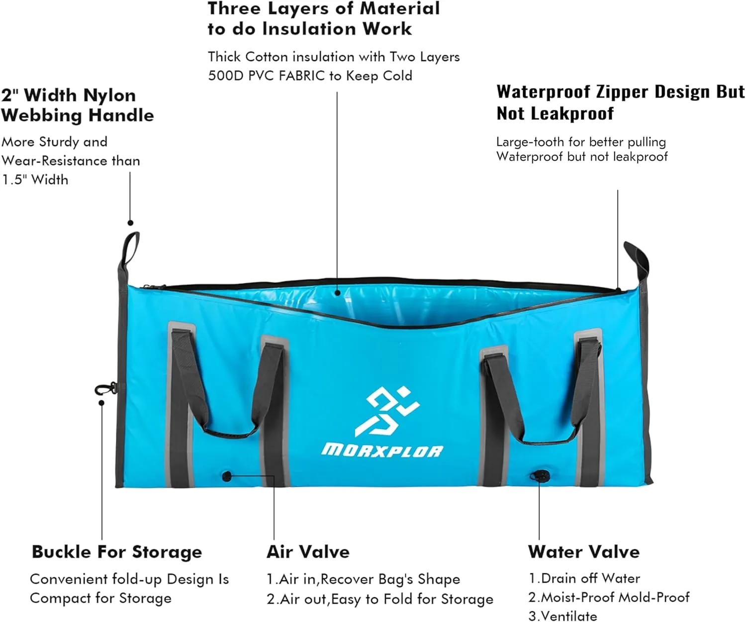Insulated Fish Cooler Bag for Fishing 41x17 47x17In 50x20In 60x24 72x30 Inch,Large Insulated Fish Kill Bag,Fishing Catch Bag Cooler with Common Smooth Water-Resistant Zipper