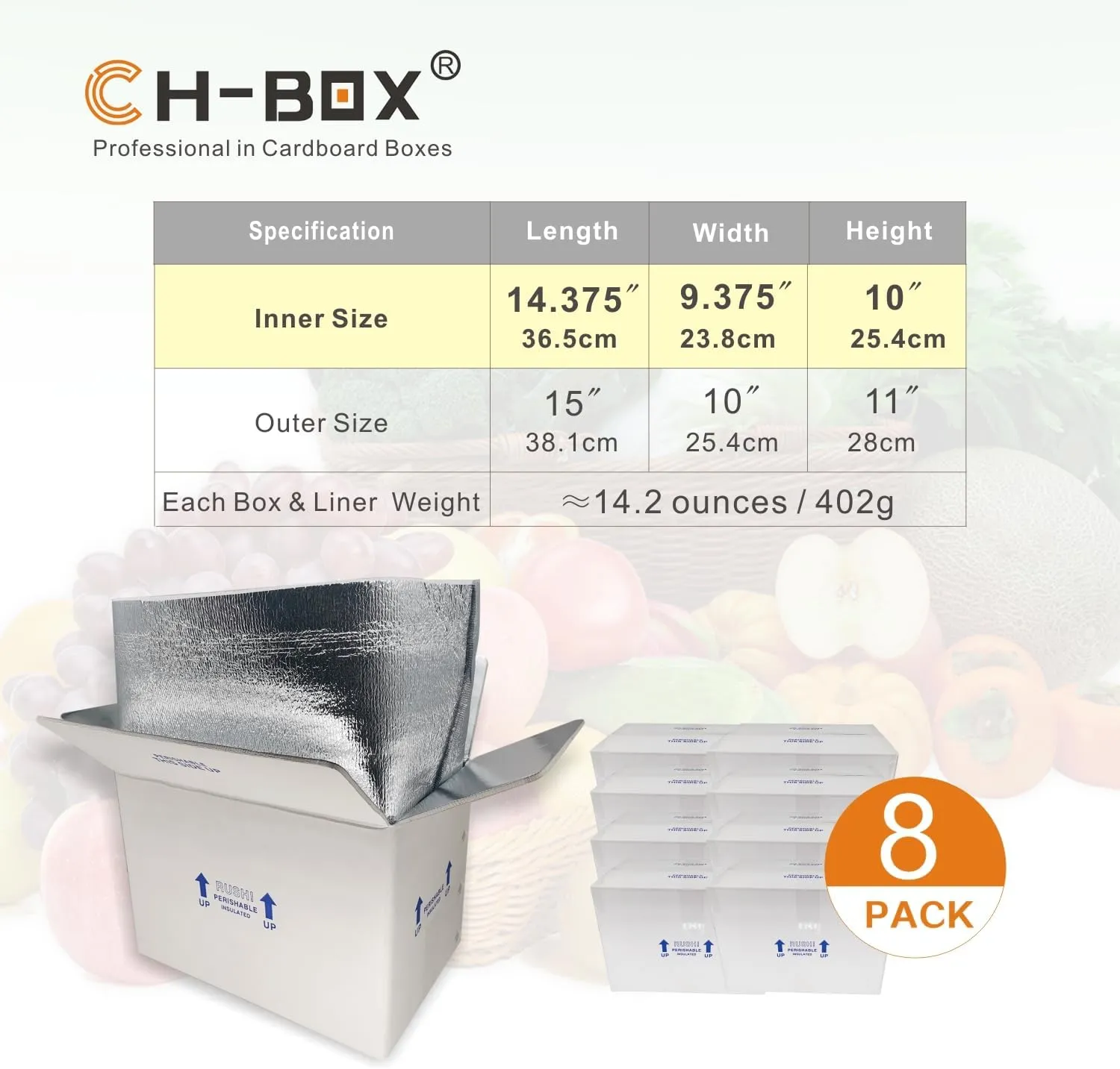 Insulated Shipping Boxes with Liners, 8 Pack 15'' x 10'' x 11'' Small Cold Shipping Boxes, for Perishable Frozen Food Shipping, White (TB151011L-8)