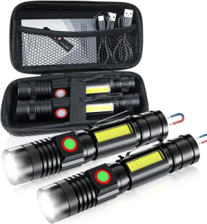 iToncs LED Flashlight Rechargeable, High Lumens Super Bright Magnetic Flashlight with COB Work Light, Waterproof, 4 Modes, Pocket Tactical Flashlights 2 Packs Tactical Flashlights with Bag