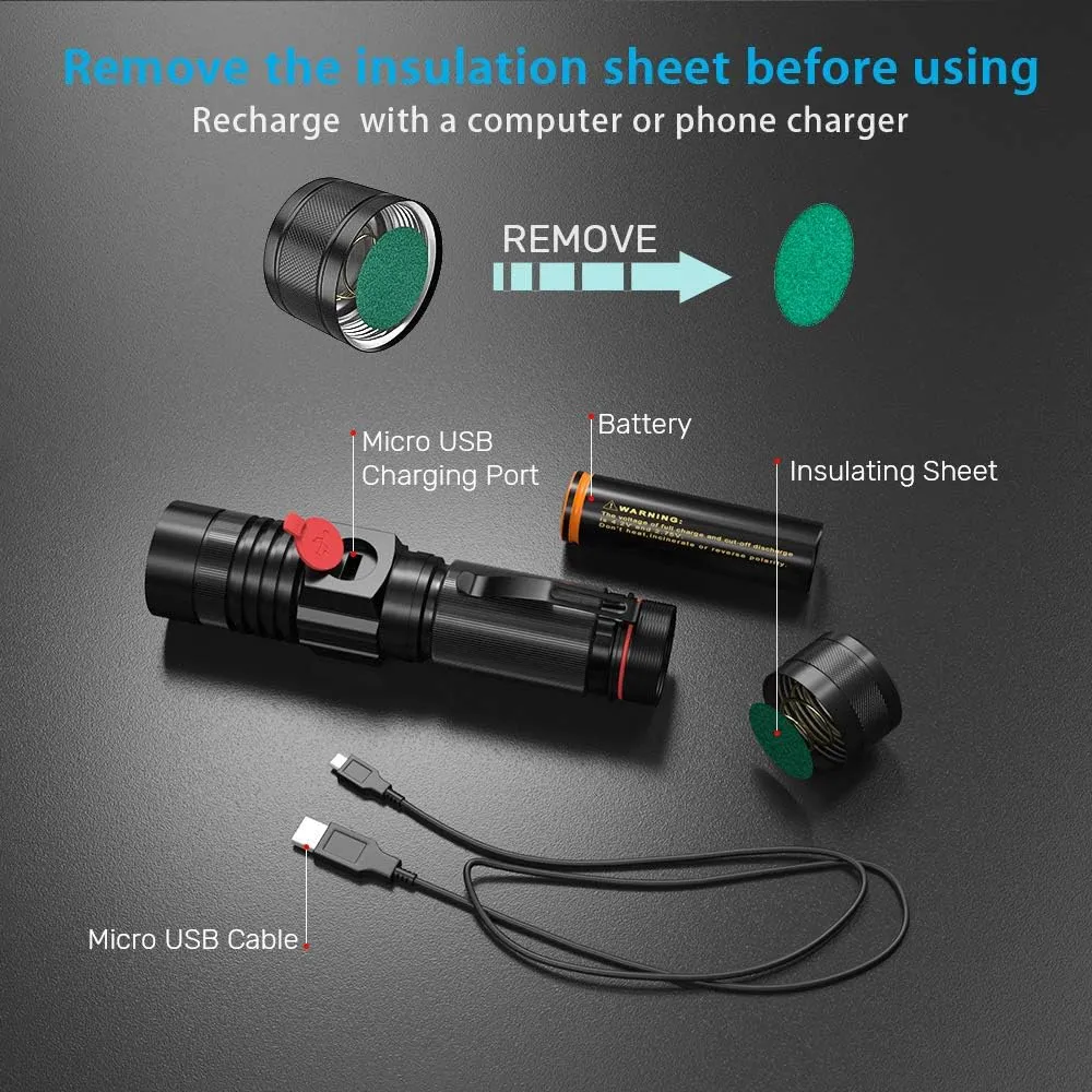iToncs LED Rechargeable, Super Bright Magnetic Flashlight with COB Work Light, Waterproof, 4 Modes, Pocket Tactical Flashlights for Outdoor Camping Emergency 2 Packs