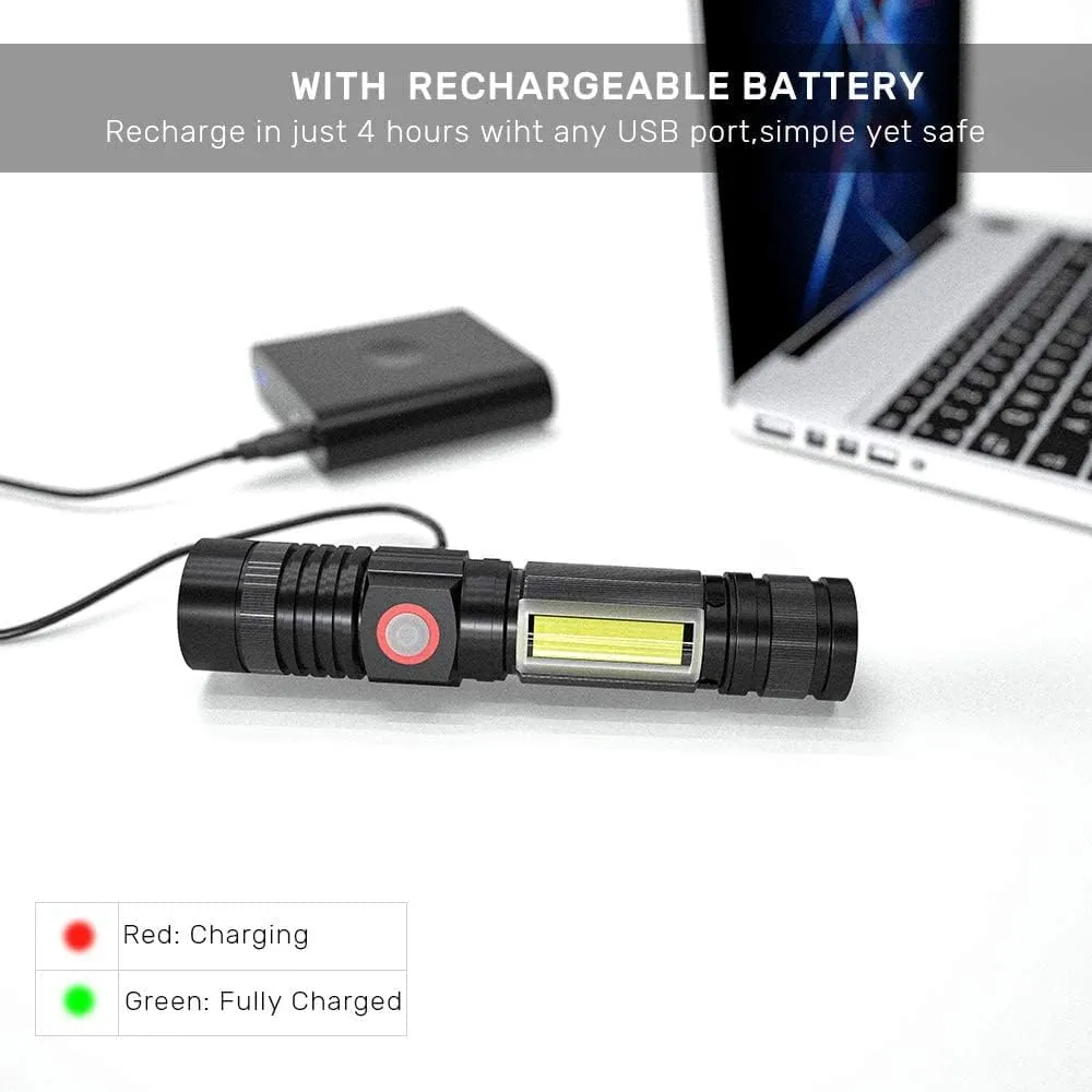 iToncs LED Rechargeable, Super Bright Magnetic Flashlight with COB Work Light, Waterproof, 4 Modes, Pocket Tactical Flashlights for Outdoor Camping Emergency 2 Packs