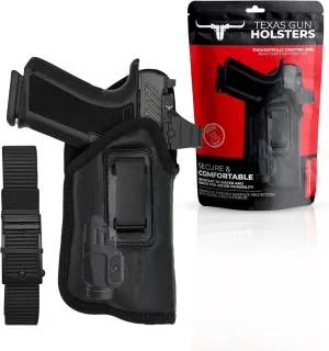 IWB Gun Holster Bundle - Concealed Inside The Waistband Carry Holster & Tactical Belt - Universal Gun Fit for 9mm/40/45 Models with Optic, Flash and/or Laser Attachments
