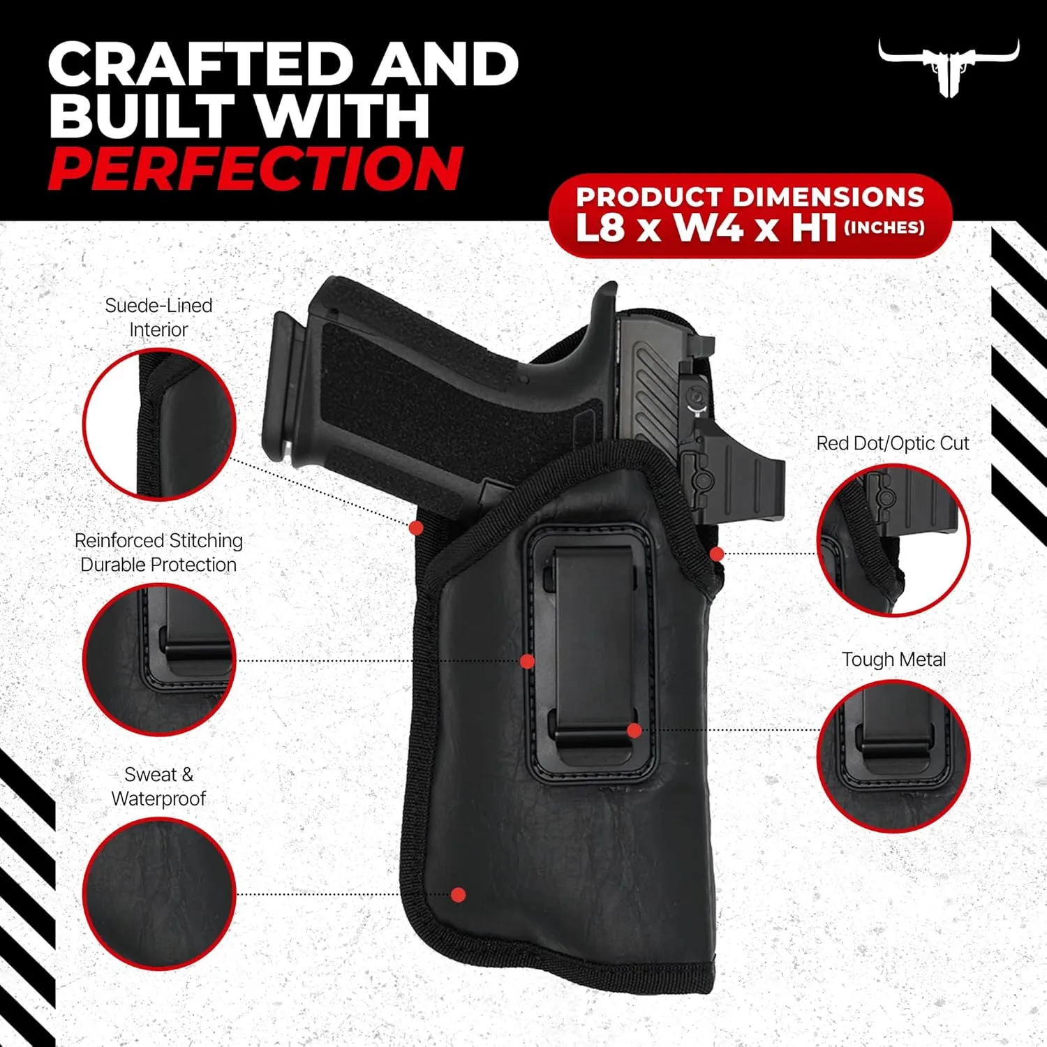 IWB Gun Holster Bundle - Concealed Inside The Waistband Carry Holster & Tactical Belt - Universal Gun Fit for 9mm/40/45 Models with Optic, Flash and/or Laser Attachments