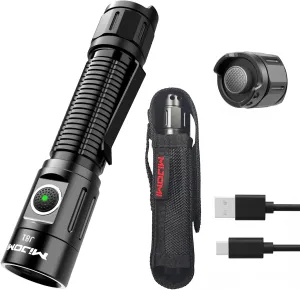 J81 Tactical Flashlight with Holster Rechargeable, 1300 Lumen Super Bright IP68 Waterproof Dual Button Flashlight for Tactical Games Outdoor