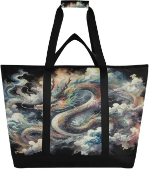 Japanese Dragon Painting Reusable Insulated Lunchbox Cooler Bag, Leakproof Kitchen Grocery Bag Collapsible Portable Cooler Tote Bag for Picnic, Camping, Office, Travel