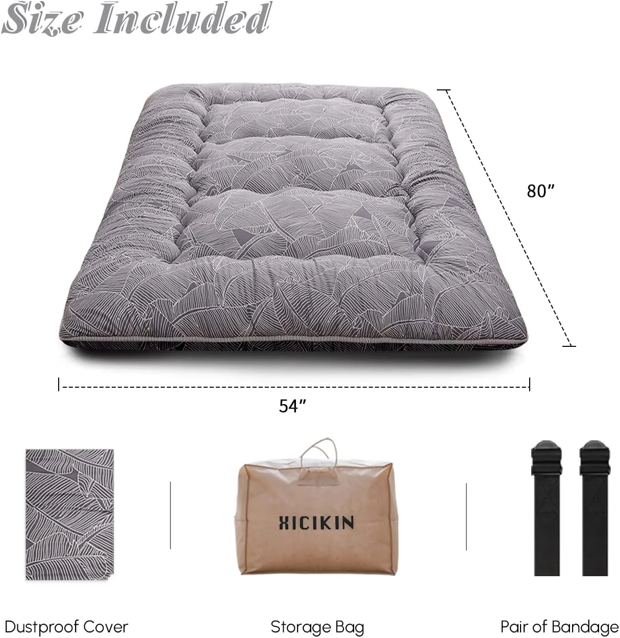 Japanese Floor Mattress, Japanese Futon Mattress Tatami Mat with Washable Cover, Easy to Store and Portable for Camping,(Grey Feather,Full)
