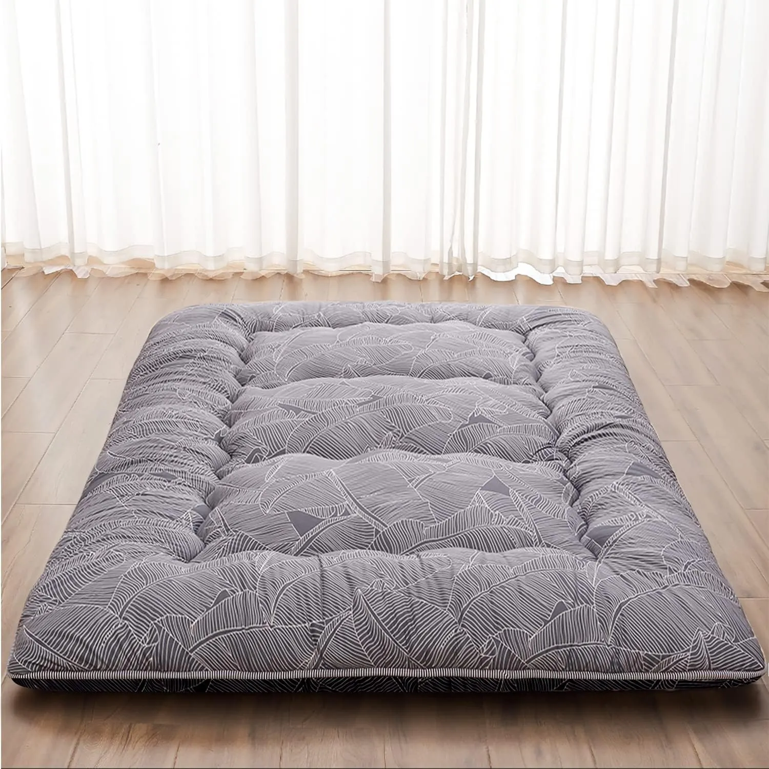 Japanese Floor Mattress, Japanese Futon Mattress Tatami Mat with Washable Cover, Easy to Store and Portable for Camping,(Grey Feather,Full)