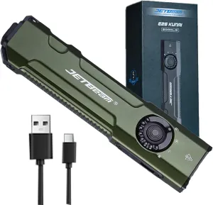 JETBeam E26 2000 Lumens Rechargeable Compact Pocket Light Combines White Light,1300 mW UV Flashlight,and Green Beam,Triple Light Sources Perfect for Checking,Working(with Battery)
