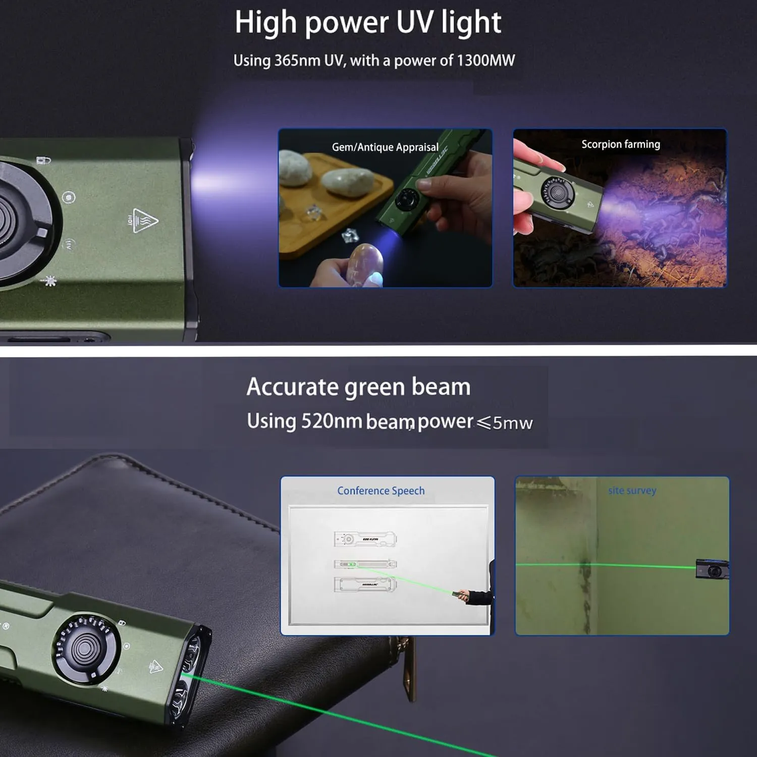 JETBeam E26 Pocket Flashlight,1800 Lumens USB C Rechargeable Flashlight,with Green Beam and 365nm Black Light UV Flashlight Combo,Triple Light Sources Perfect for Checking,Working,Home﻿