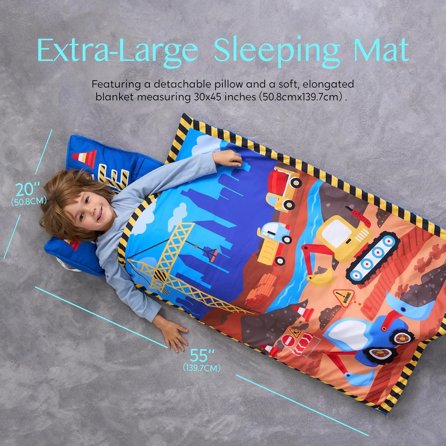 JOIEDOMI Toddler Nap Mat with Pillow & Blanket 55''*30'' for Kids Ages 3-7 Years Roll Up Nap Mat for Preschool Soft Kids Sleeping Bag for Boys Girls Kindergarten Daycare Sleepover
