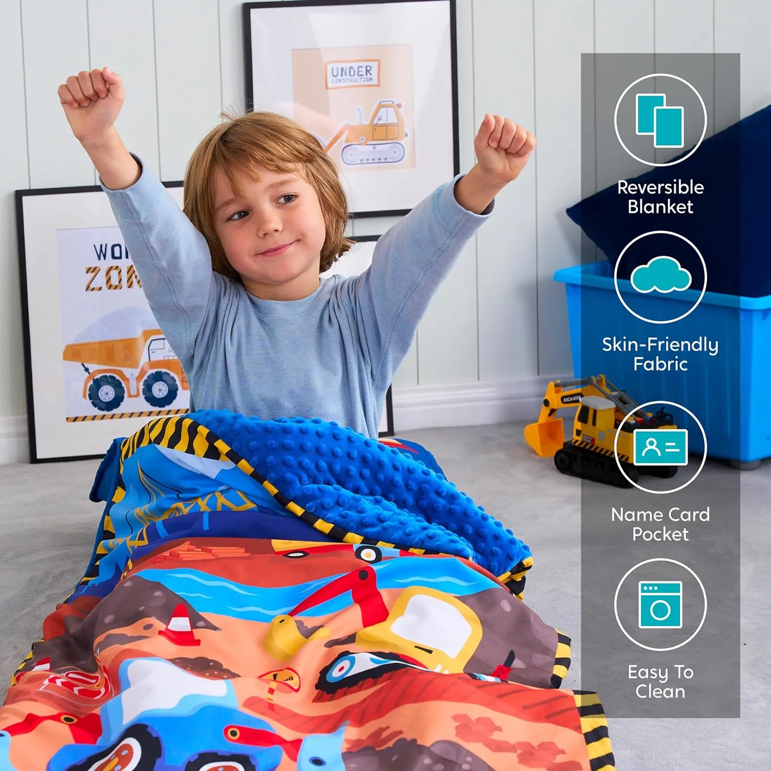 JOIEDOMI Toddler Nap Mat with Pillow & Blanket 55''*30'' for Kids Ages 3-7 Years Roll Up Nap Mat for Preschool Soft Kids Sleeping Bag for Boys Girls Kindergarten Daycare Sleepover