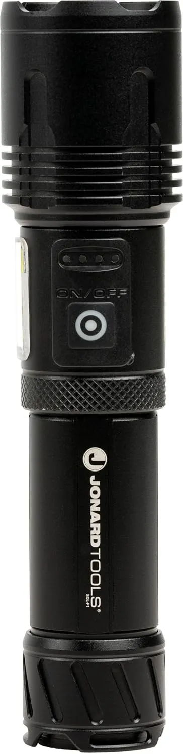 Jonard Tools Solis SOL-F1 Rechargeable Tactical Flashlight - 1500 Lumens, IPX4 Rated, Adjustable Zoom Head, Hands-Free Magnetic Base