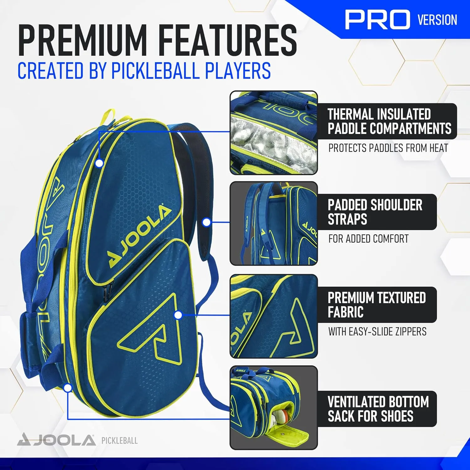 JOOLA Tour Elite Pro Pickleball Bag – Backpack & Duffle Bag for Paddles & Pickleball Accessories – Thermal Insulated Pockets Hold 4  Paddles - Includes Fence Hook