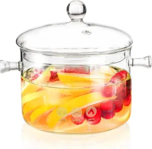 Jucoan 1.5L/50oz Glass Saucepan with Cover, Heat Resistant Stovetop Glass Cooking Pot with Lid for Pasta Noodle, Soup, Milk, Clear Glass Simmer Pot for Spring Holiday Home Fragrance