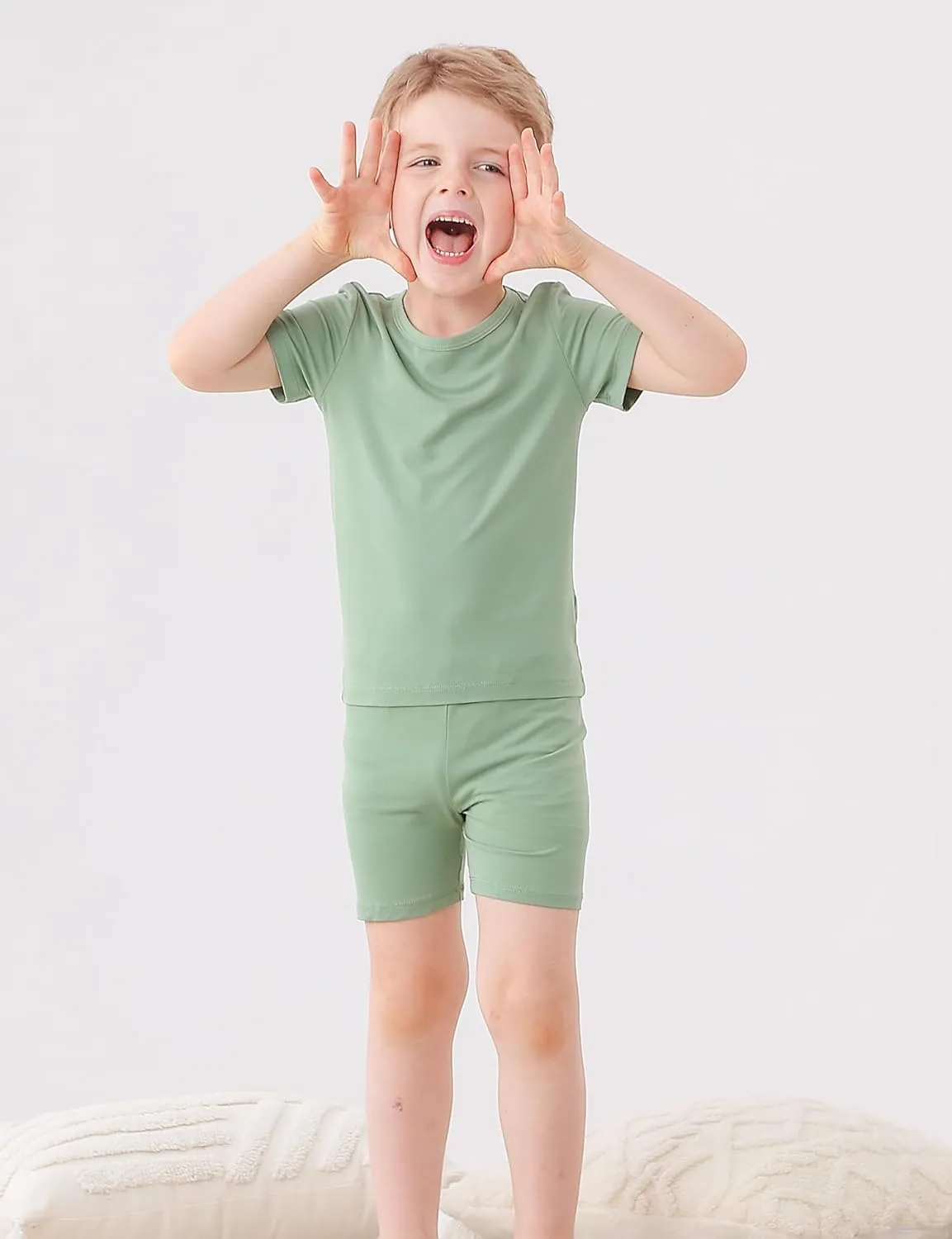 JunNeng Baby Toddler Rayon from Bamboo Pajamas Sets,Kid Boy Girl Solid Snug Fit Short Sleeve Summer Sleepwear
