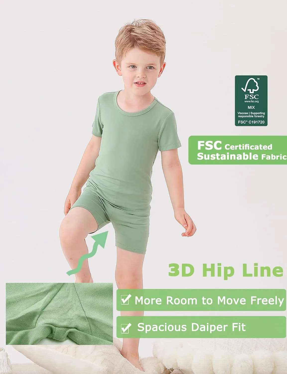 JunNeng Baby Toddler Rayon from Bamboo Pajamas Sets,Kid Boy Girl Solid Snug Fit Short Sleeve Summer Sleepwear