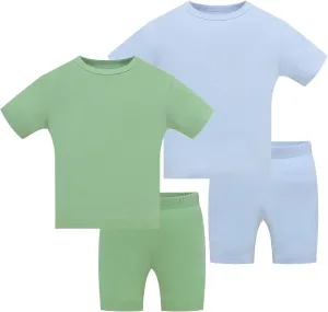 JunNeng Baby Toddler Rayon from Bamboo Pajamas Sets,Kid Boy Girl Solid Snug Fit Short Sleeve Summer Sleepwear