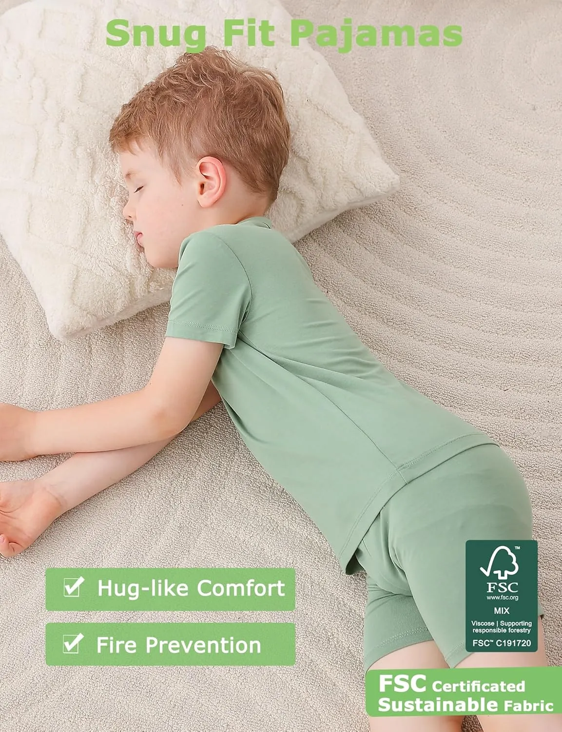 JunNeng Baby Toddler Rayon from Bamboo Pajamas Sets,Kid Boy Girl Solid Snug Fit Short Sleeve Summer Sleepwear