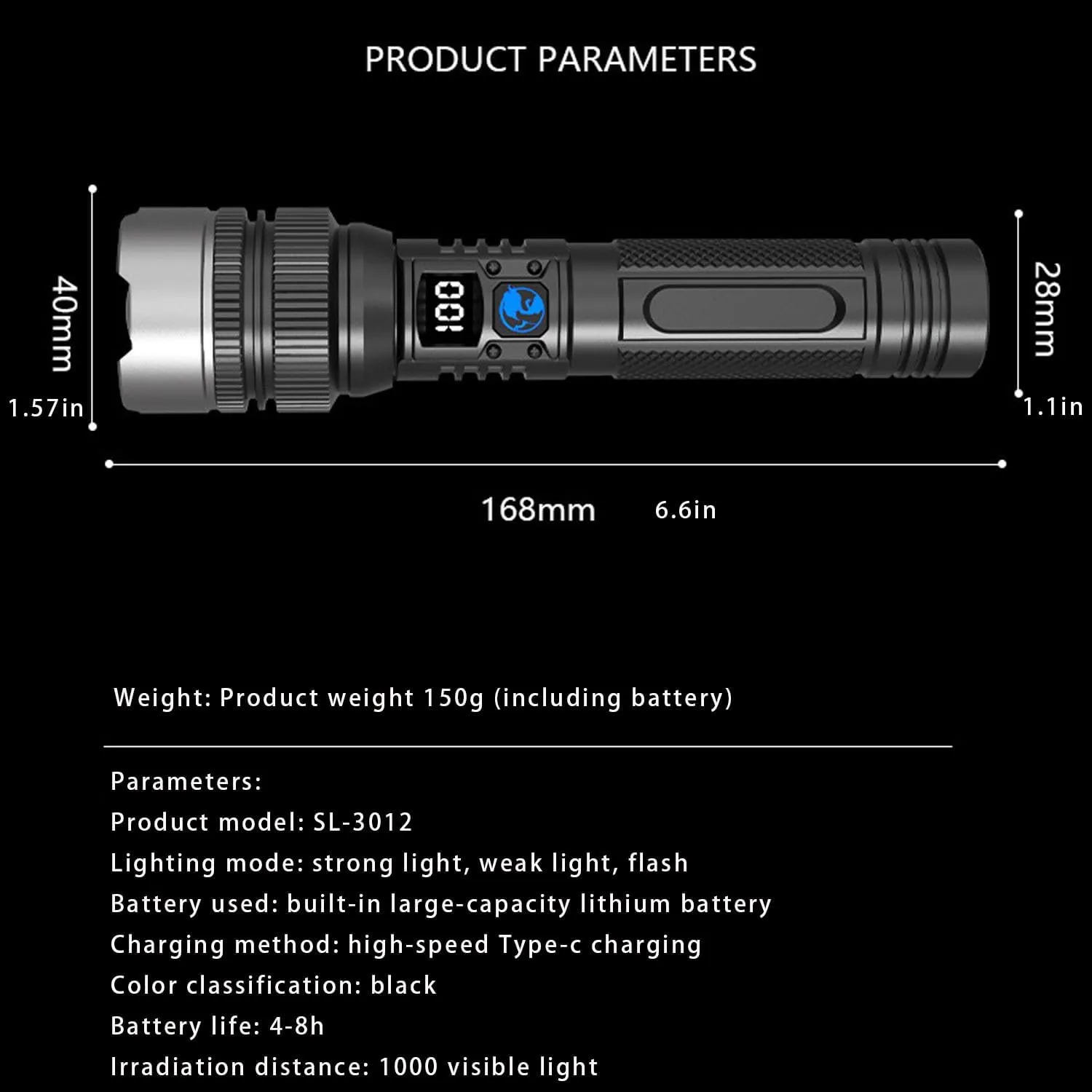 Juyafio Powerful Flashlight 150000 Lumens, USB Rechargeable Waterproof, The Ultimate Survival Flashlight, Super Powerful Brightest Led Flashlight, Zoomable for Hiking (1, Black, 6.6in*1.1in*1.57in)
