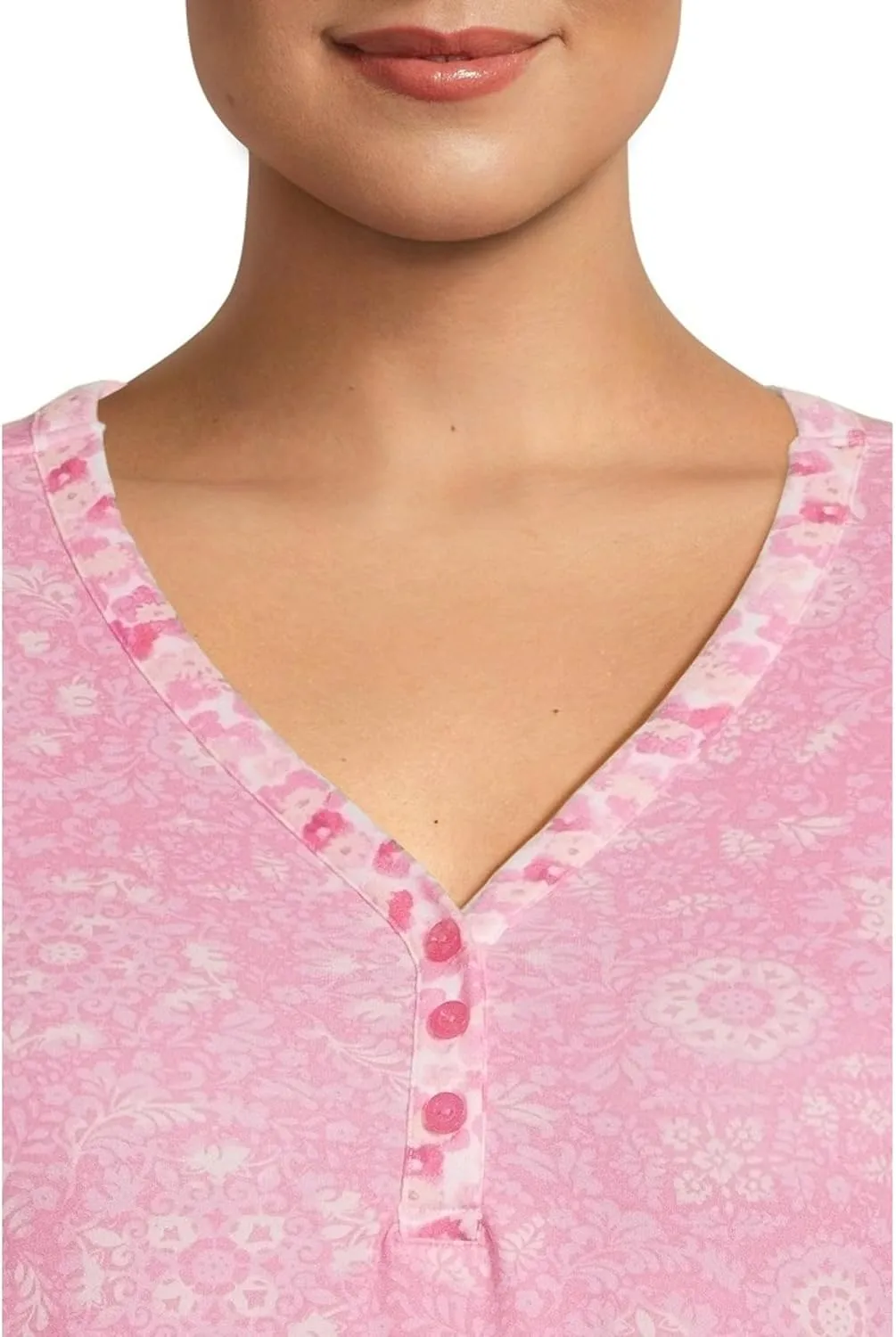 Karen Neuburger Women's Plus Size Tuscan Sun Elbow Sleeve Henley Sleepshirt with Twin Print