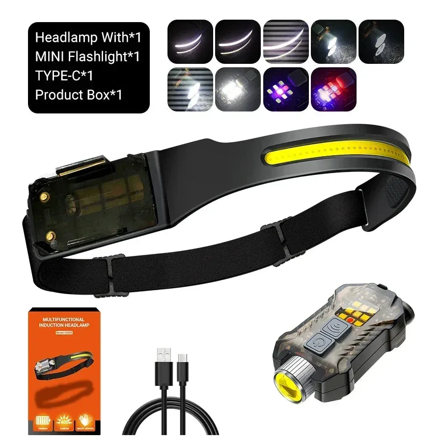 KDULIT 450LM Sensor LED Headlamp – USB Rechargeable Head Torch for Camping & Fishing
