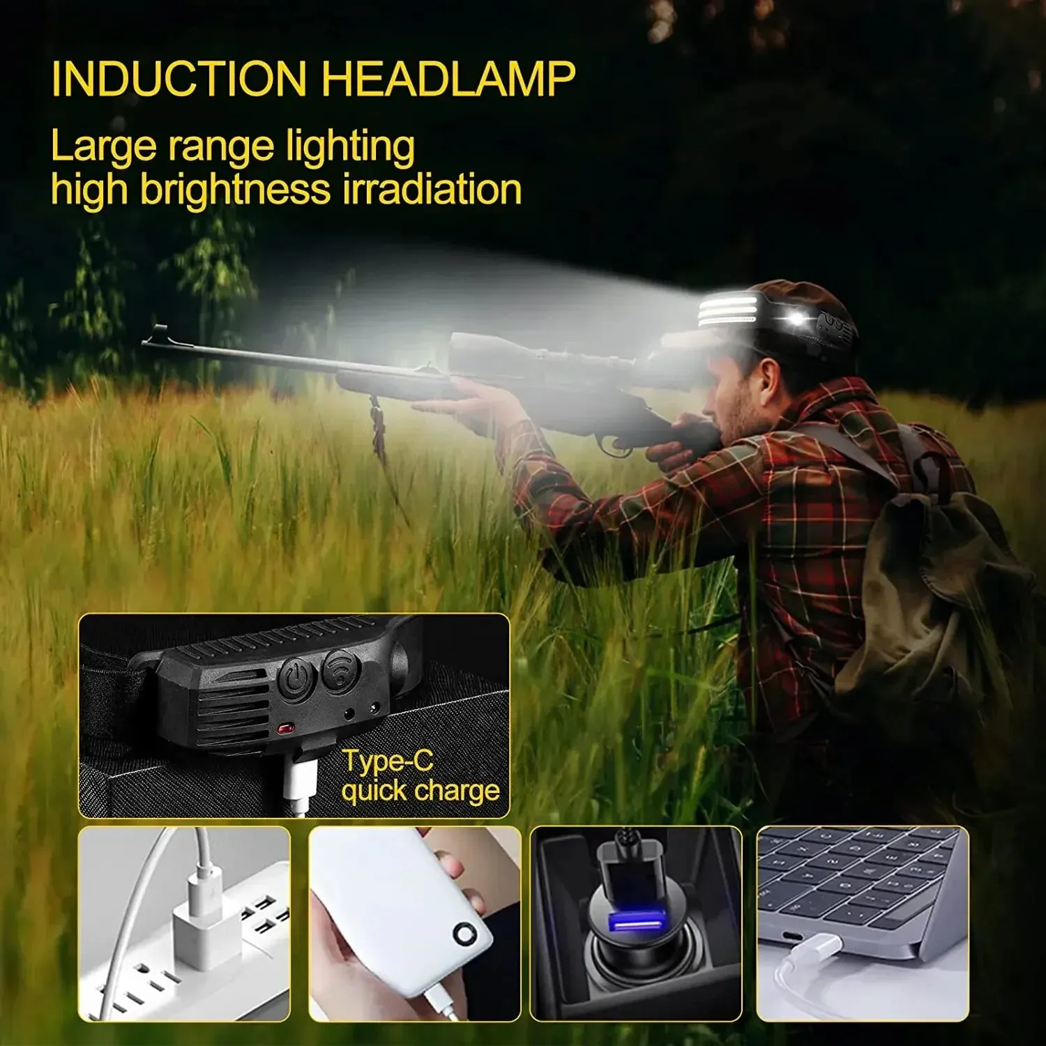 KDULIT 450LM Sensor LED Headlamp – USB Rechargeable Head Torch for Camping & Fishing