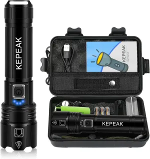 KEPEAK Flash Light, 5 Modes Rechargeable Flashlights, 2000 Lumens Super Bright LED, High Powered, Zoomable, Tactical Handheld Waterproof Flashlight for Camping, Emergency