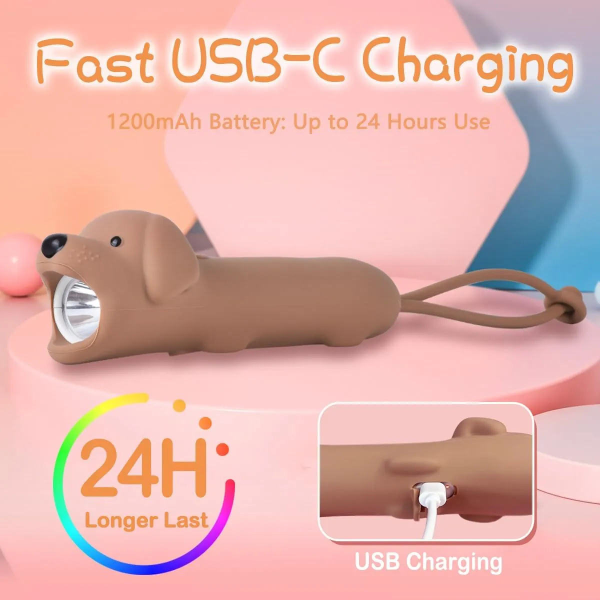 Kids Flashlight - Cute Silicone Dog Toy Light with Adjustable Brightness, Safe & Durable Design, USB-C Charging, Birthday Gift for Ages 3  Boys Girls Children