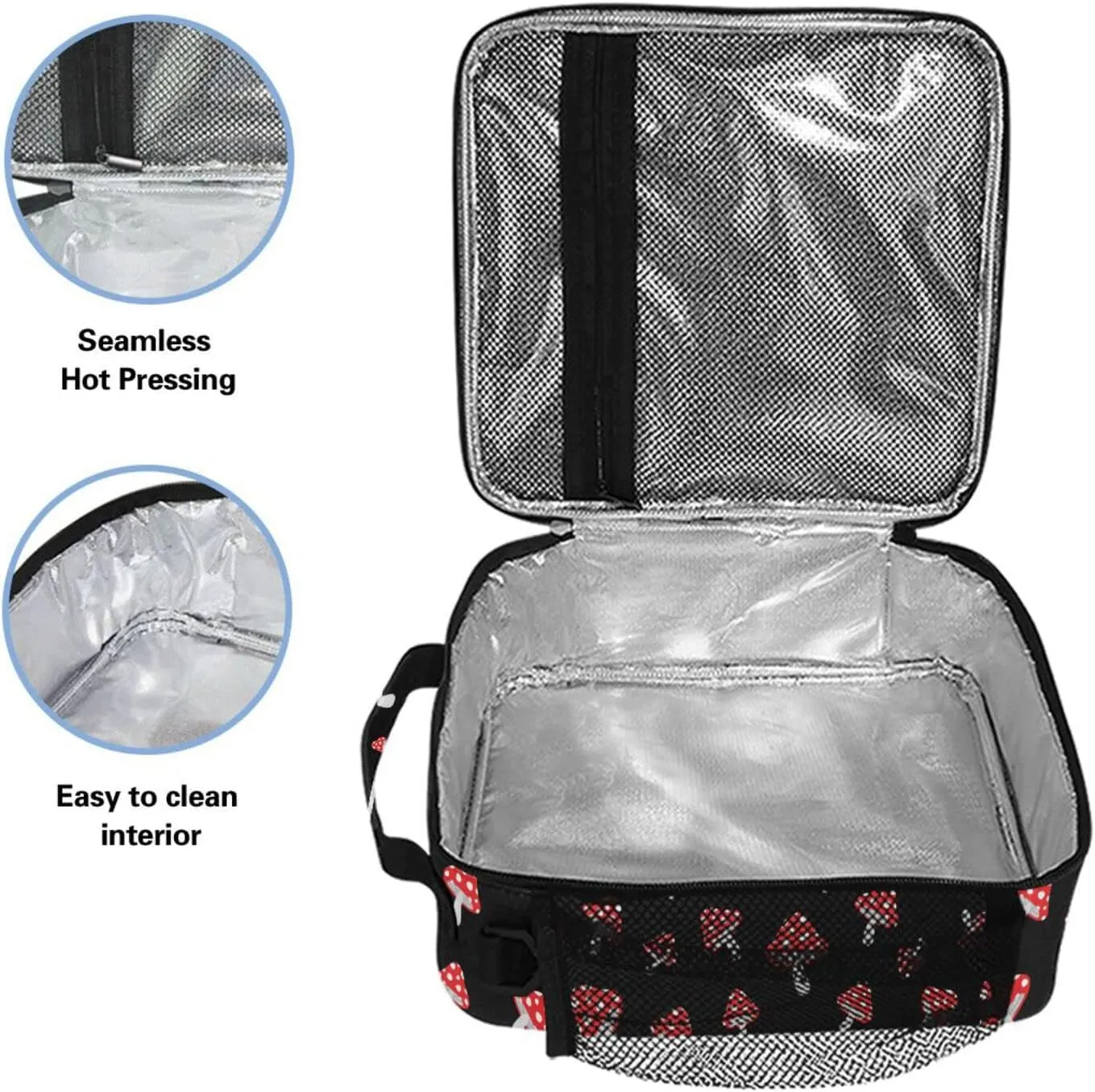 Kids Lunch Bag for Boy Girl Cute Cartoon Forest Mushrooms Insulated Lunch Box with Shoulder Strap Reusable Cooler Bags for School Picnic Beach Travel Leakproof Food Container Tote Bag