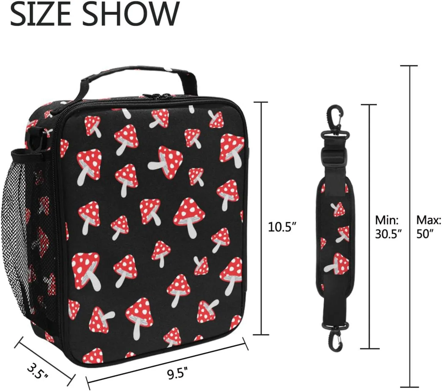 Kids Lunch Bag for Boy Girl Cute Cartoon Forest Mushrooms Insulated Lunch Box with Shoulder Strap Reusable Cooler Bags for School Picnic Beach Travel Leakproof Food Container Tote Bag