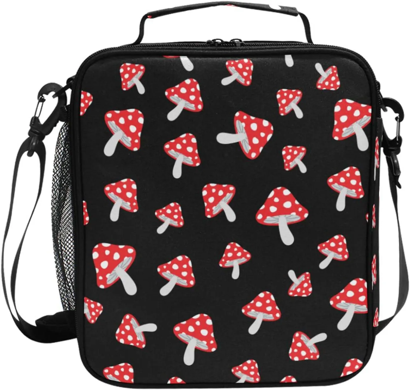 Kids Lunch Bag for Boy Girl Cute Cartoon Forest Mushrooms Insulated Lunch Box with Shoulder Strap Reusable Cooler Bags for School Picnic Beach Travel Leakproof Food Container Tote Bag
