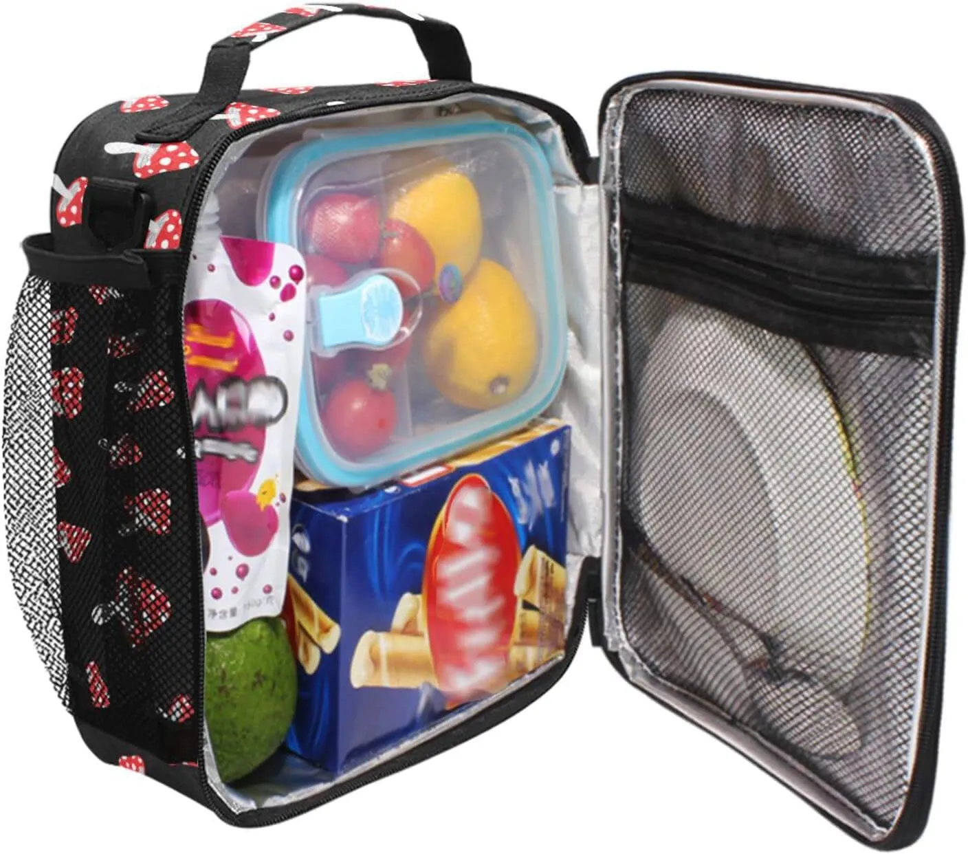 Kids Lunch Bag for Boy Girl Cute Cartoon Forest Mushrooms Insulated Lunch Box with Shoulder Strap Reusable Cooler Bags for School Picnic Beach Travel Leakproof Food Container Tote Bag
