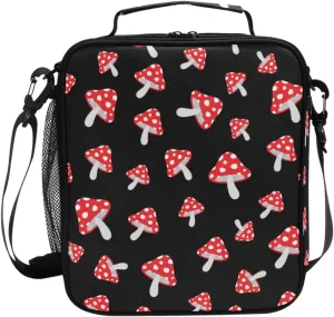 Kids Lunch Bag for Boy Girl Cute Cartoon Forest Mushrooms Insulated Lunch Box with Shoulder Strap Reusable Cooler Bags for School Picnic Beach Travel Leakproof Food Container Tote Bag