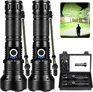 KINGCAESAR Flashlights High Lumens Rechargeable, 2 Pack 3000 Lumens Super Bright Flashlight, 5 Modes LED Flashlight, IPX7 Waterproof Powerful Flash Light for Home, Outdoor Activities