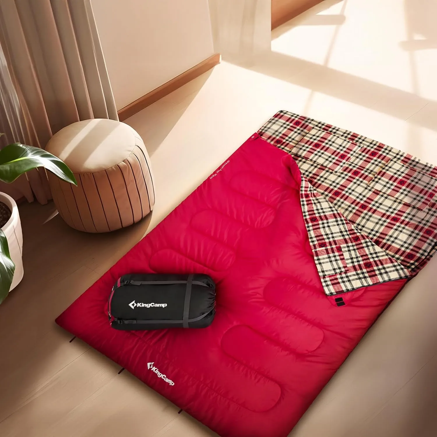 KingCamp Double Sleeping Bag for Adults, Queen Size 2 Person XXL Flannel Sleeping Bag, Waterproof Lightweight Flannel Quilt with 2 Pillows, Perfect for Couples Family Camping Hiking