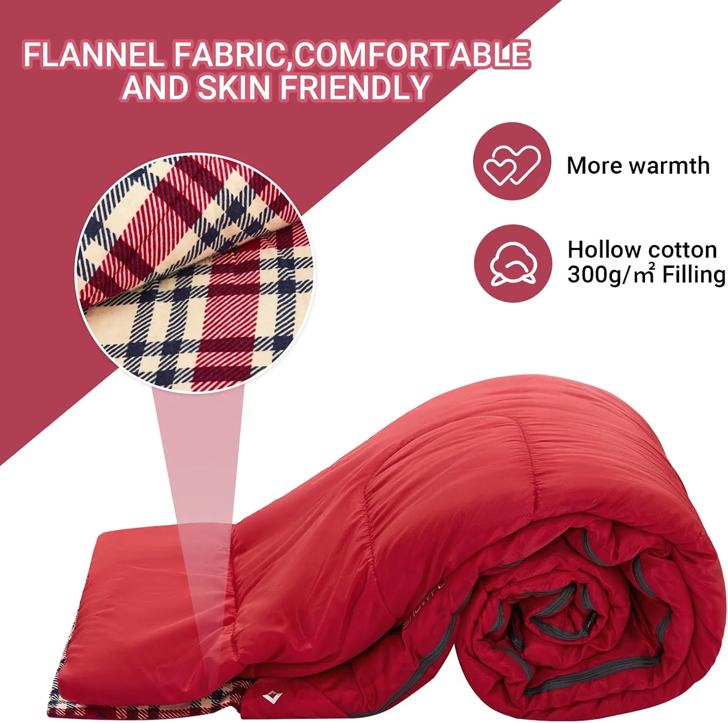 KingCamp Double Sleeping Bag for Adults, Queen Size 2 Person XXL Flannel Sleeping Bag, Waterproof Lightweight Flannel Quilt with 2 Pillows, Perfect for Couples Family Camping Hiking