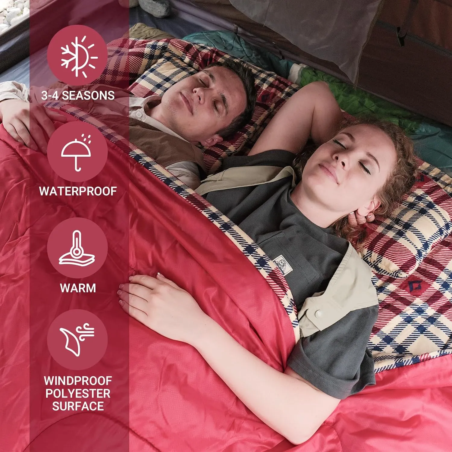 KingCamp Double Sleeping Bag for Adults, Queen Size 2 Person XXL Flannel Sleeping Bag, Waterproof Lightweight Flannel Quilt with 2 Pillows, Perfect for Couples Family Camping Hiking