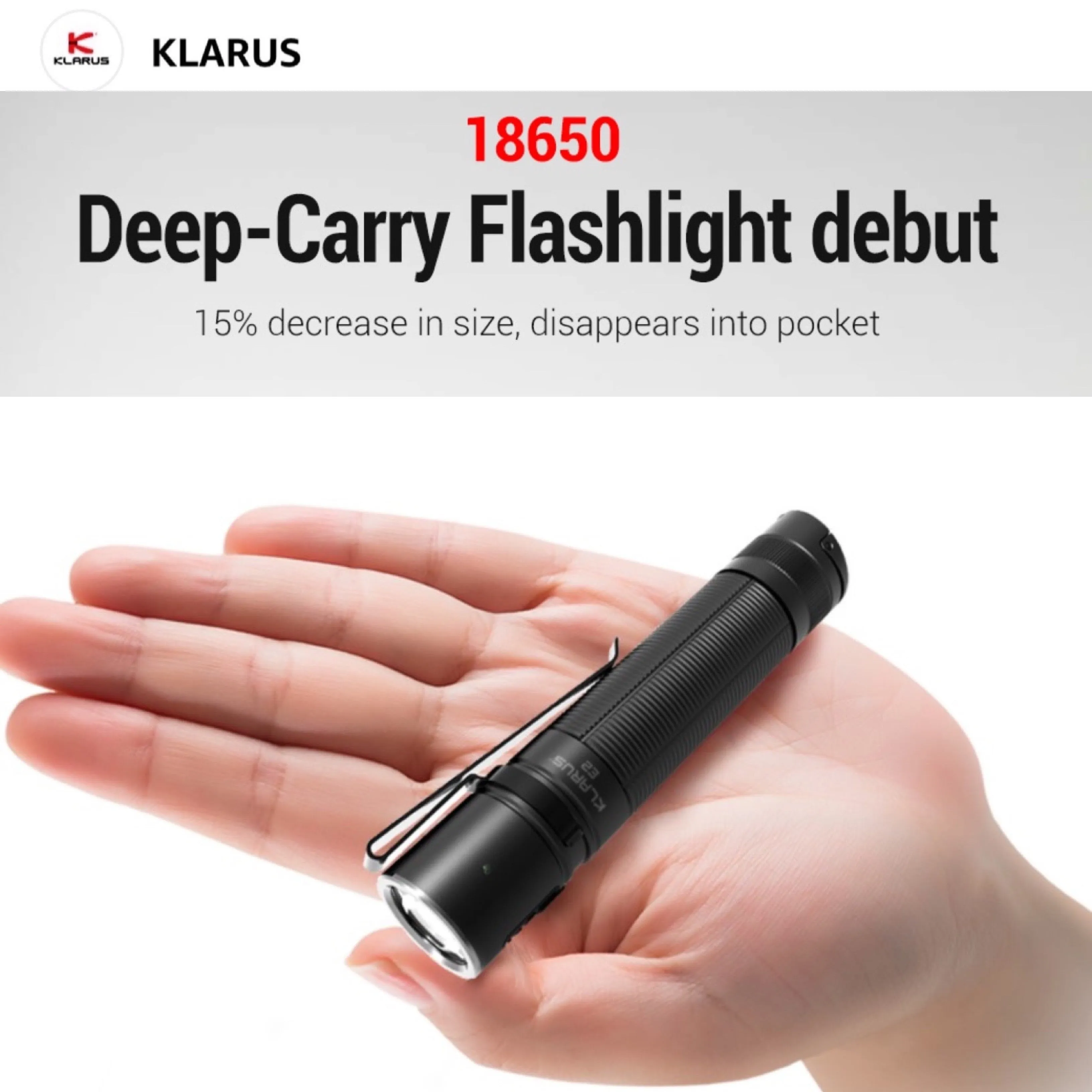 Klarus E2 1600 Lumens 190M Deep Carry Pocket EDC Flashlight