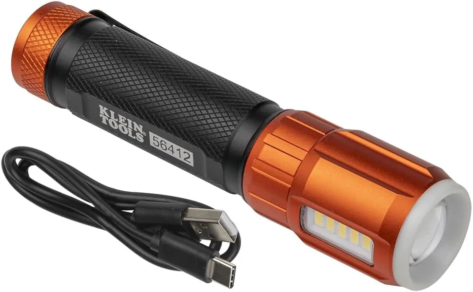 Klein Tools 56412 Rechargeable LED Flashlight with Flood Light, 500 lumens, USB-C Rechargeable, Pocket Clip, Magnet, for Professional Work