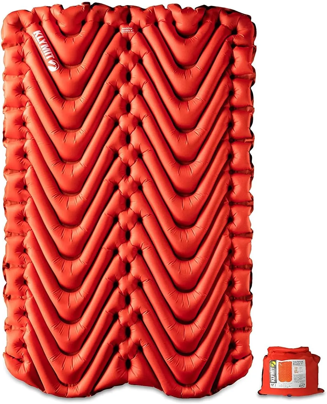 Klymit Insulated Double V Inflatable Sleeping Pad for Camping, Lightweight Hiking and Backpacking Air Bed for Cold Weather,Red & Static V Sheet, Sleeping Pad Cover, Green/Gray, Double