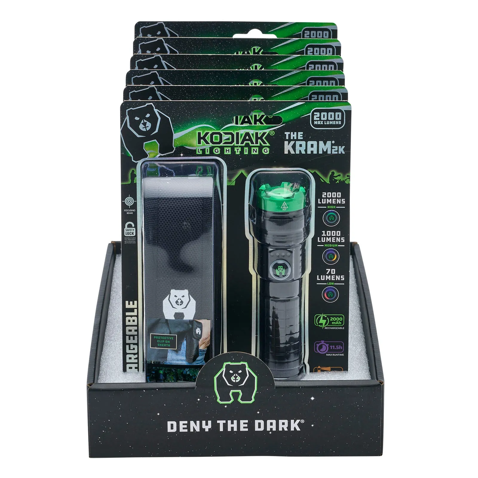 Kodiak 2000 Lumen Rechargeable Tactical Flashlight with Magnetic Charging